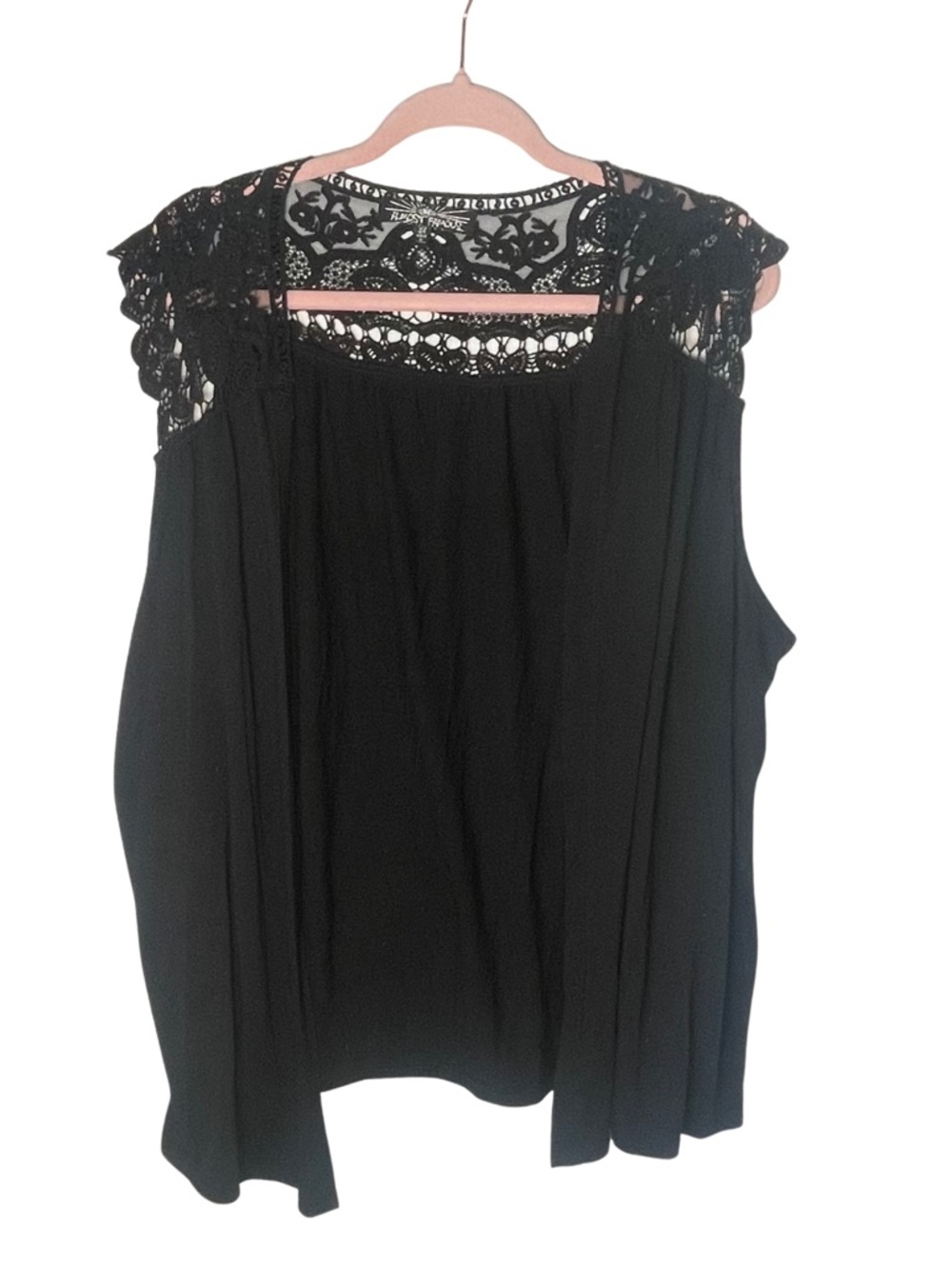 Black Lace Yoke Sleeveless Open Front Cardigan Coverup - Women’s One Size